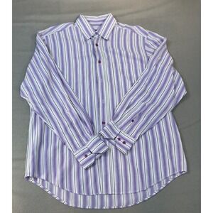 Bugatchi Uomo Shirt Large Purple White Striped‎ Classic Mens Button up